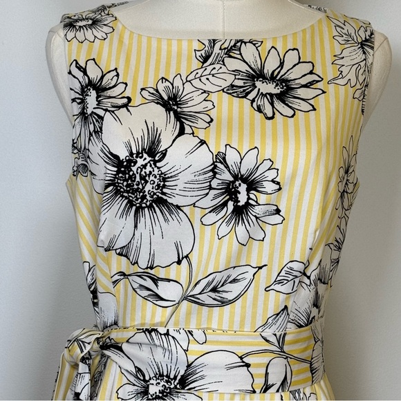 Anne Klein Floral Striped Sleeveless Dress With Pockets And Belt Women’s Size 6 - Picture 5 of 10